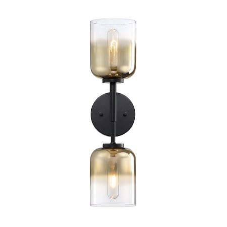 Designers Fountain Gatsby 5.25 in. 2-Light Matte Black Wall Sconce Light with Gold Ombre Shades for Bathrooms D306M-2WS-MB